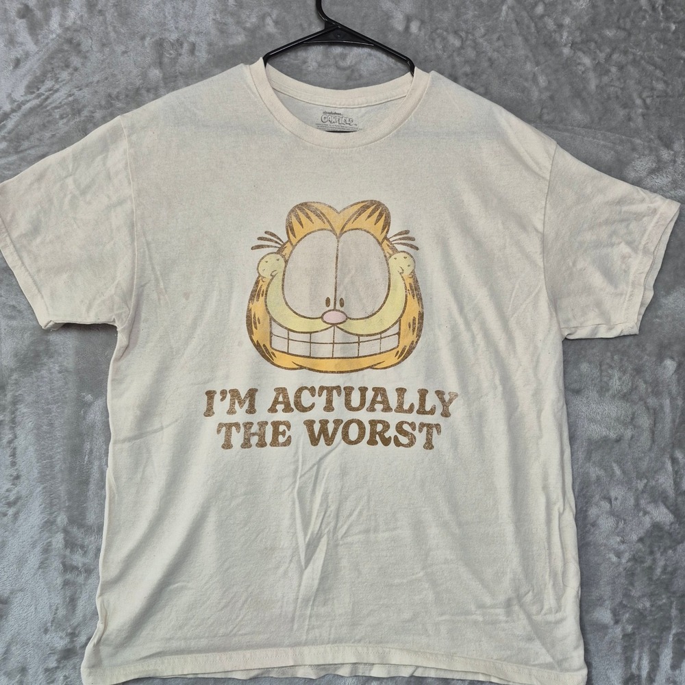 Nickelodeon Garfield Im Actually The Worst Graphic Tee Cream Mens Large L 1307